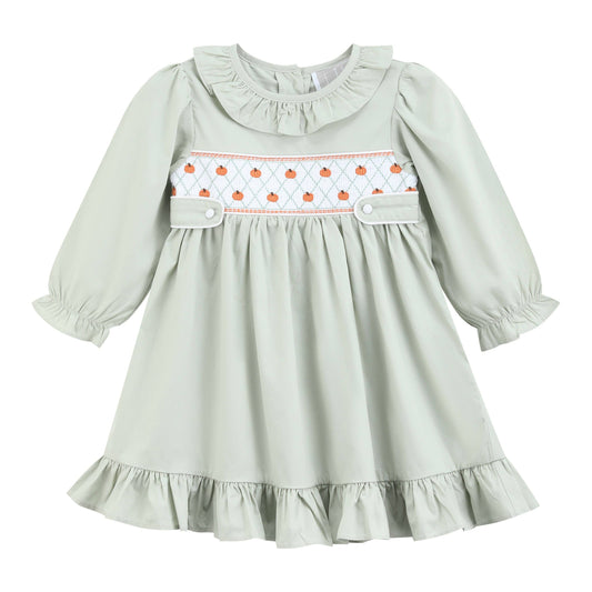 Sage Green Pumpkin Smocked Ruffle Dress