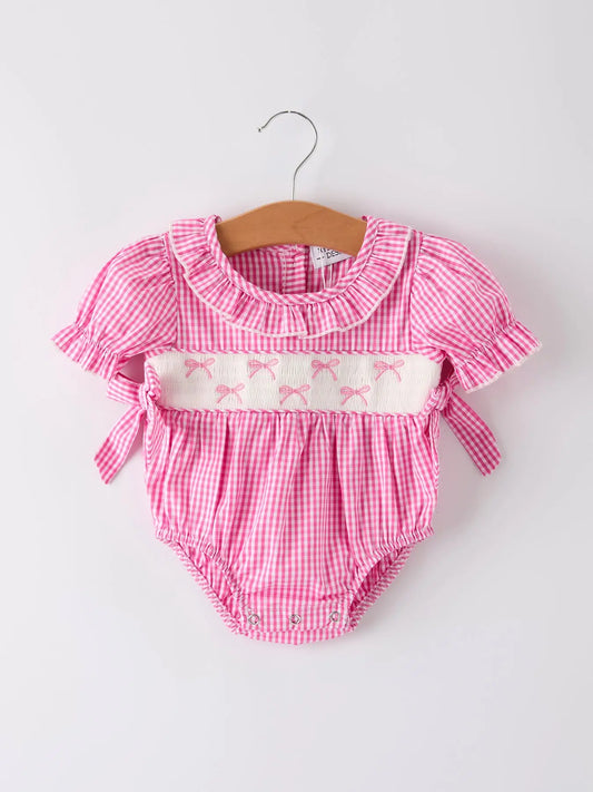 Bow Embroidered Plaid Baby Girl Romper