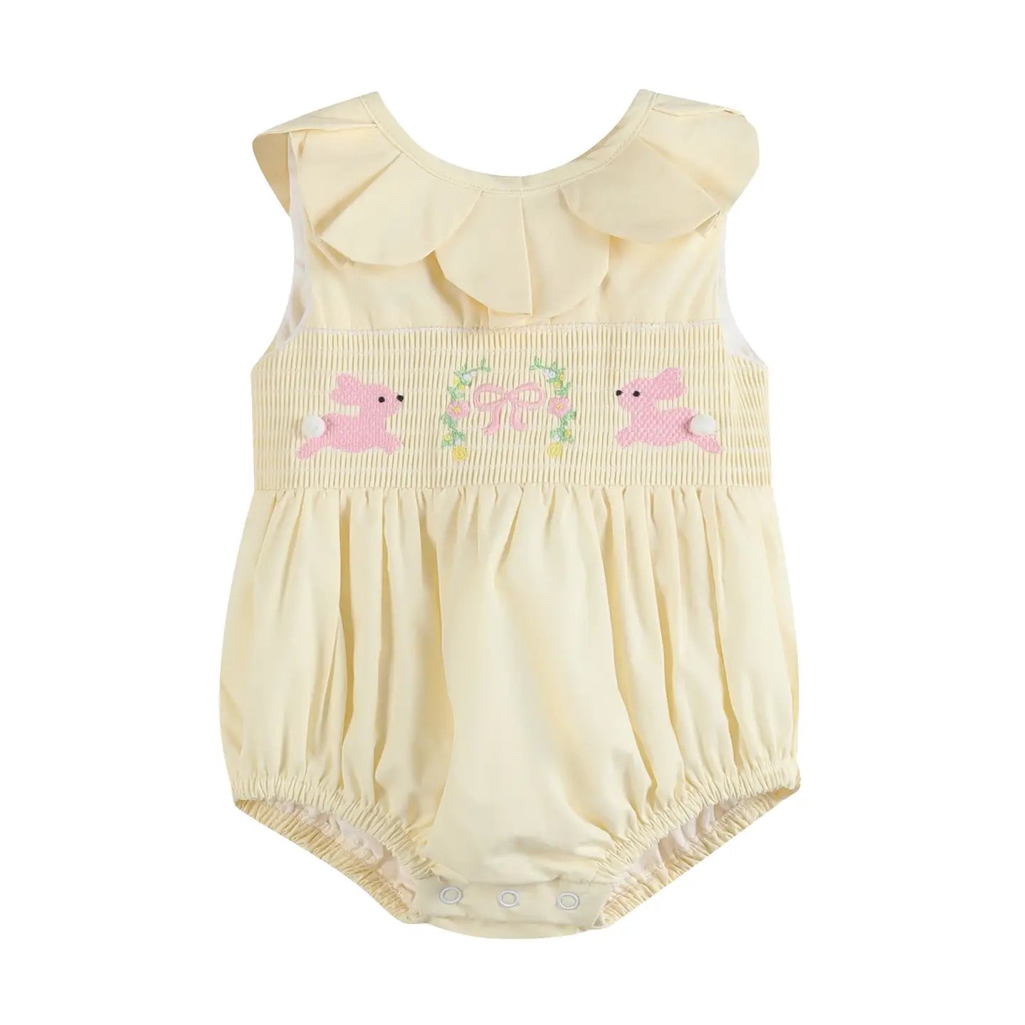 Yellow Petal Collared Smocked Bubble Romper