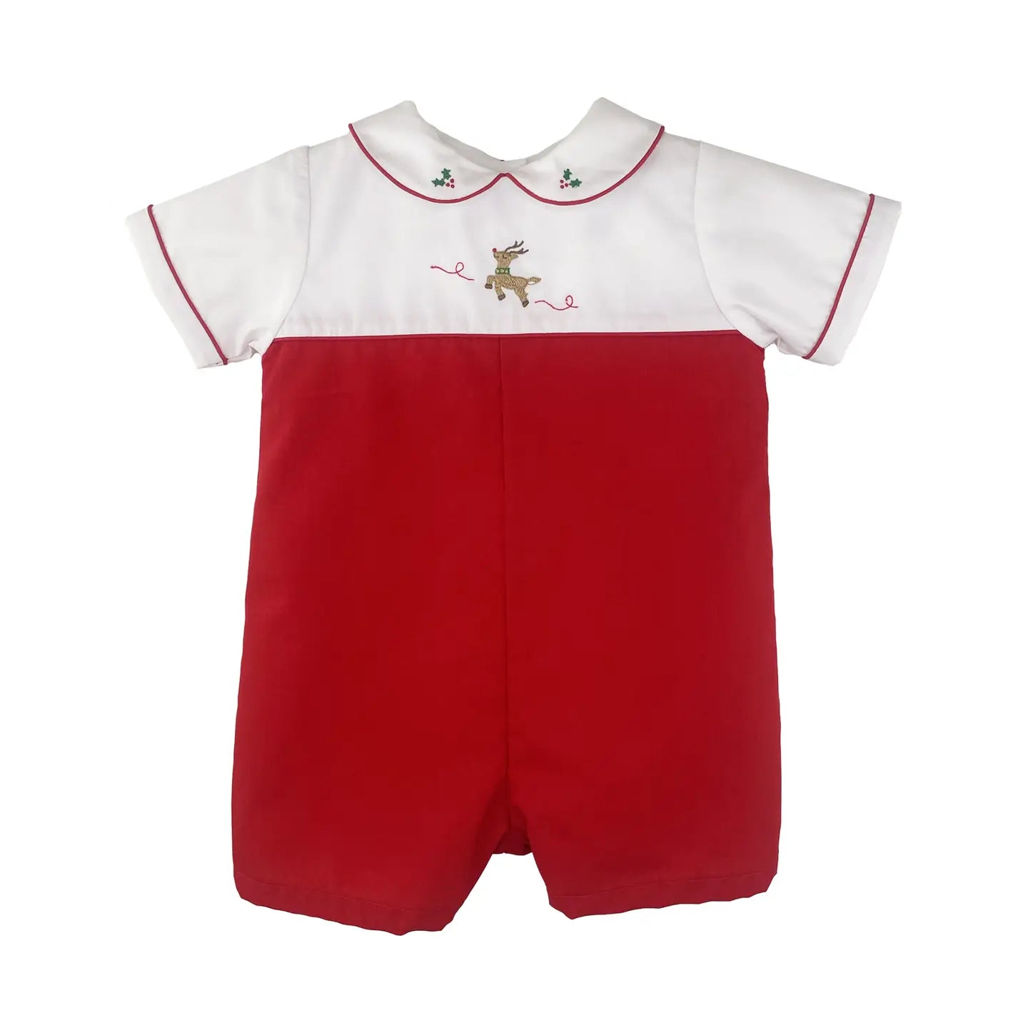 Holiday Romper with Reindeer Embroidery