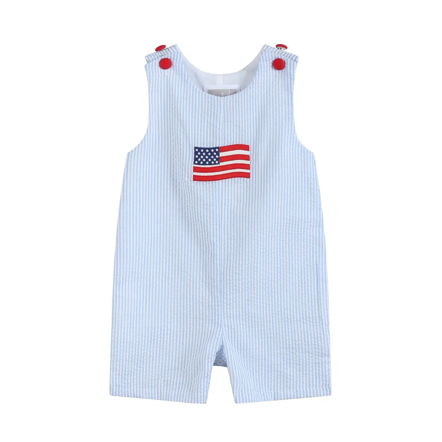 Blue Seersucker USA Flag Shortalls
