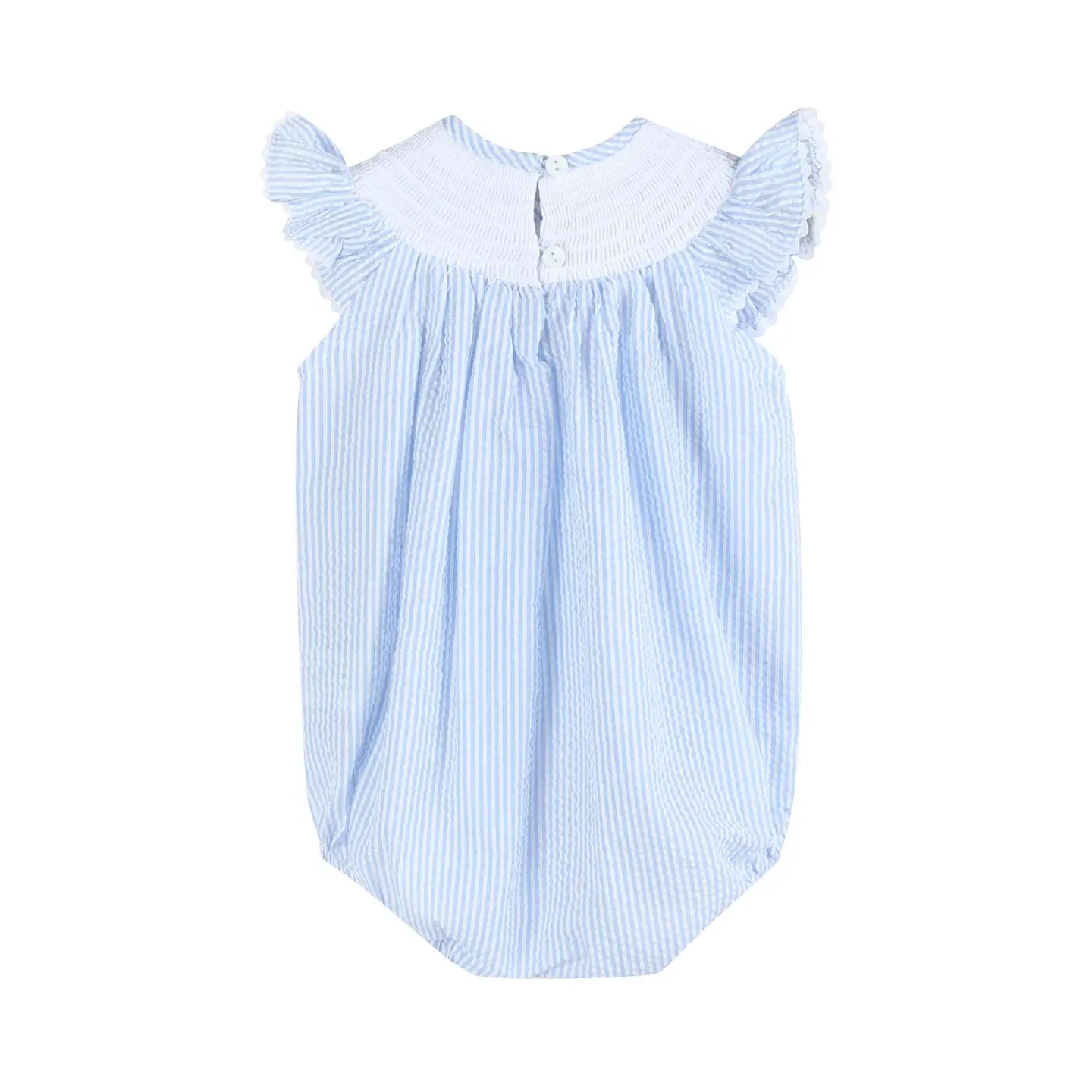 Light Blue Seersucker Easter Smocked Flutter Romper