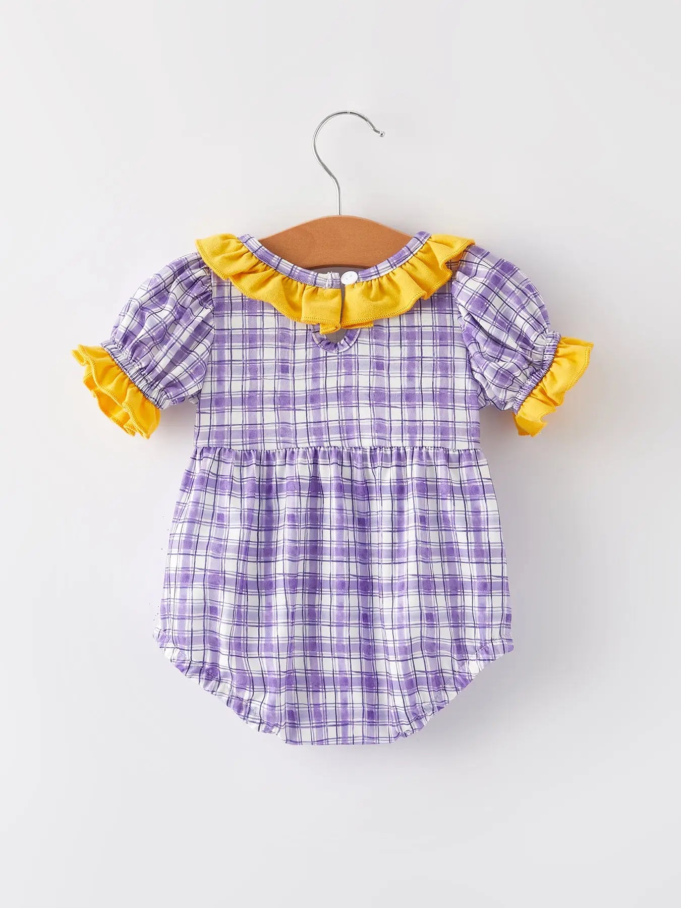 Mardi Gras Purple Plaid Animal Smock Embroidery Girls' Romper