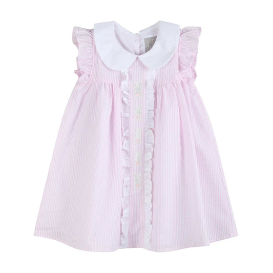 Pink Seersucker Easter Ruffle Dress