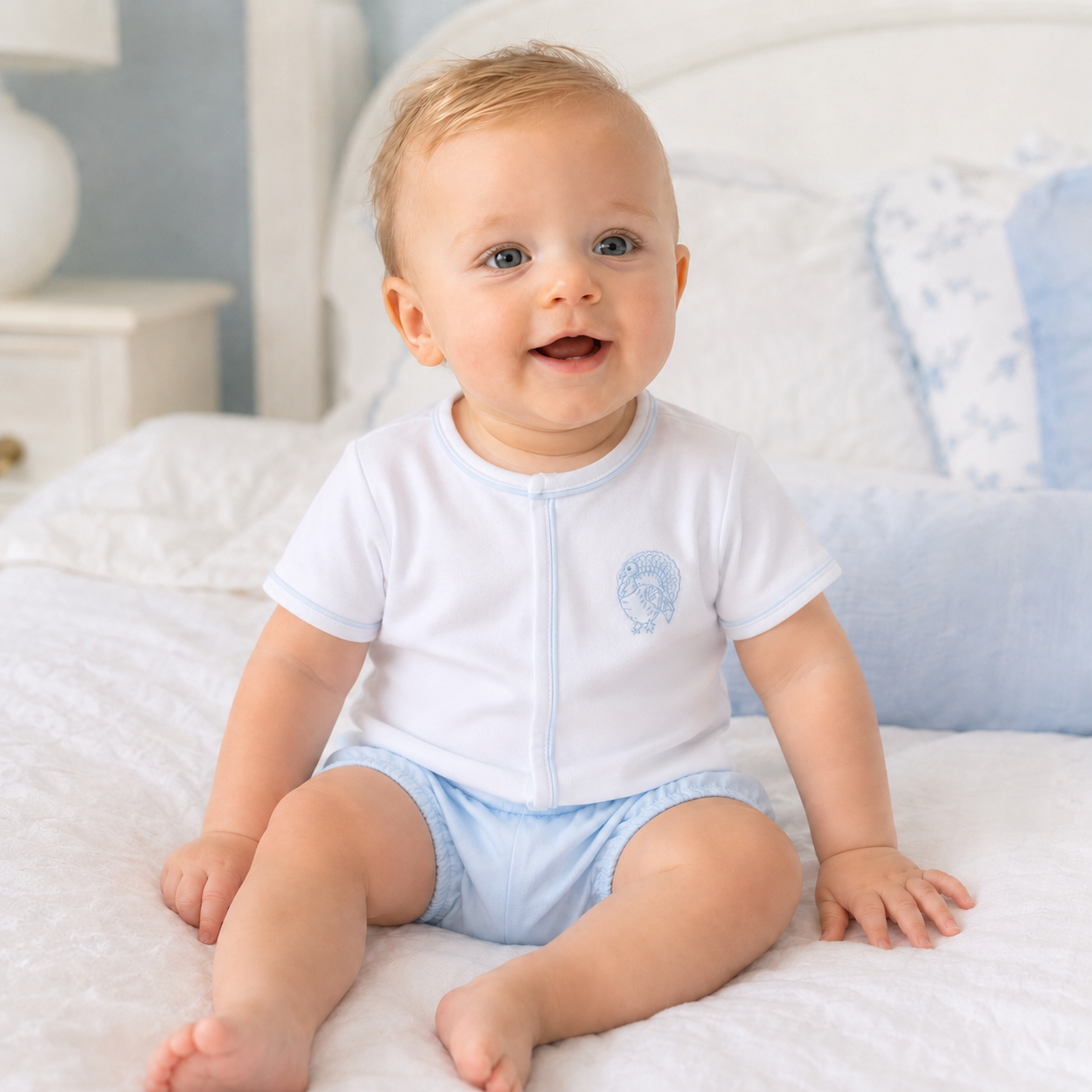 Harvest Blessings Hand-Embroidered Diaper Cover Set - Light Blue