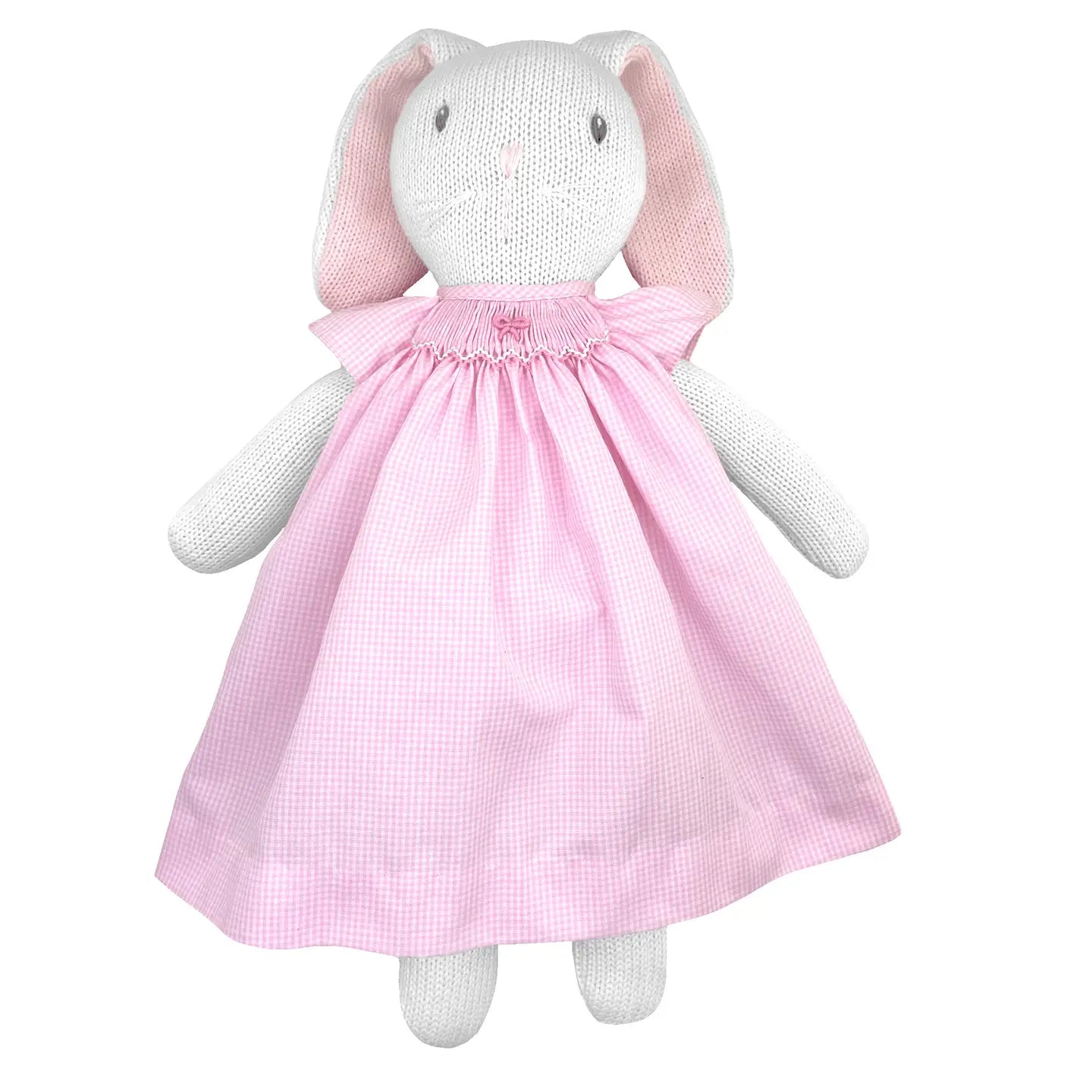 Knit Bunny Doll with Pink Checked Dress