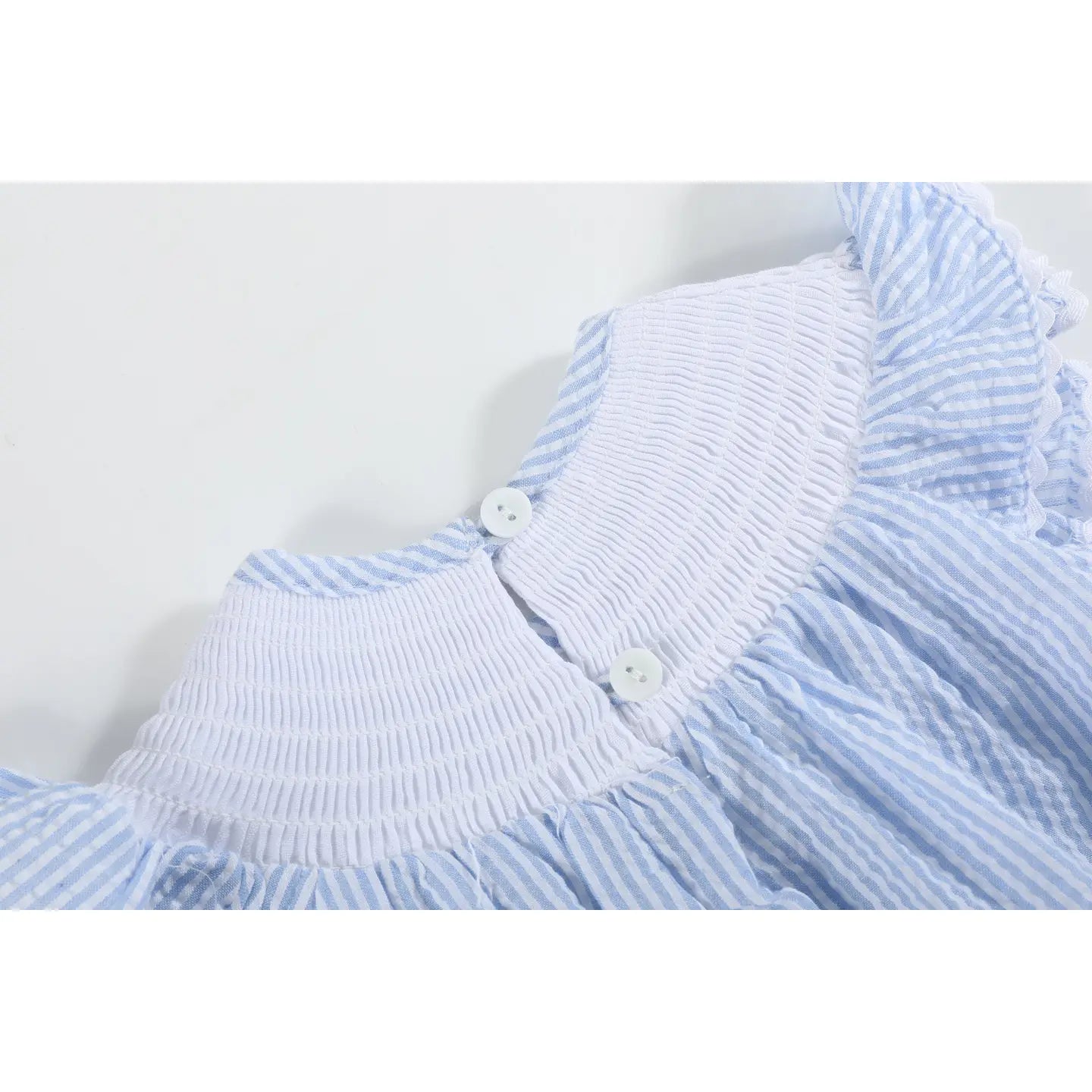 Light Blue Seersucker Easter Smocked Flutter Romper