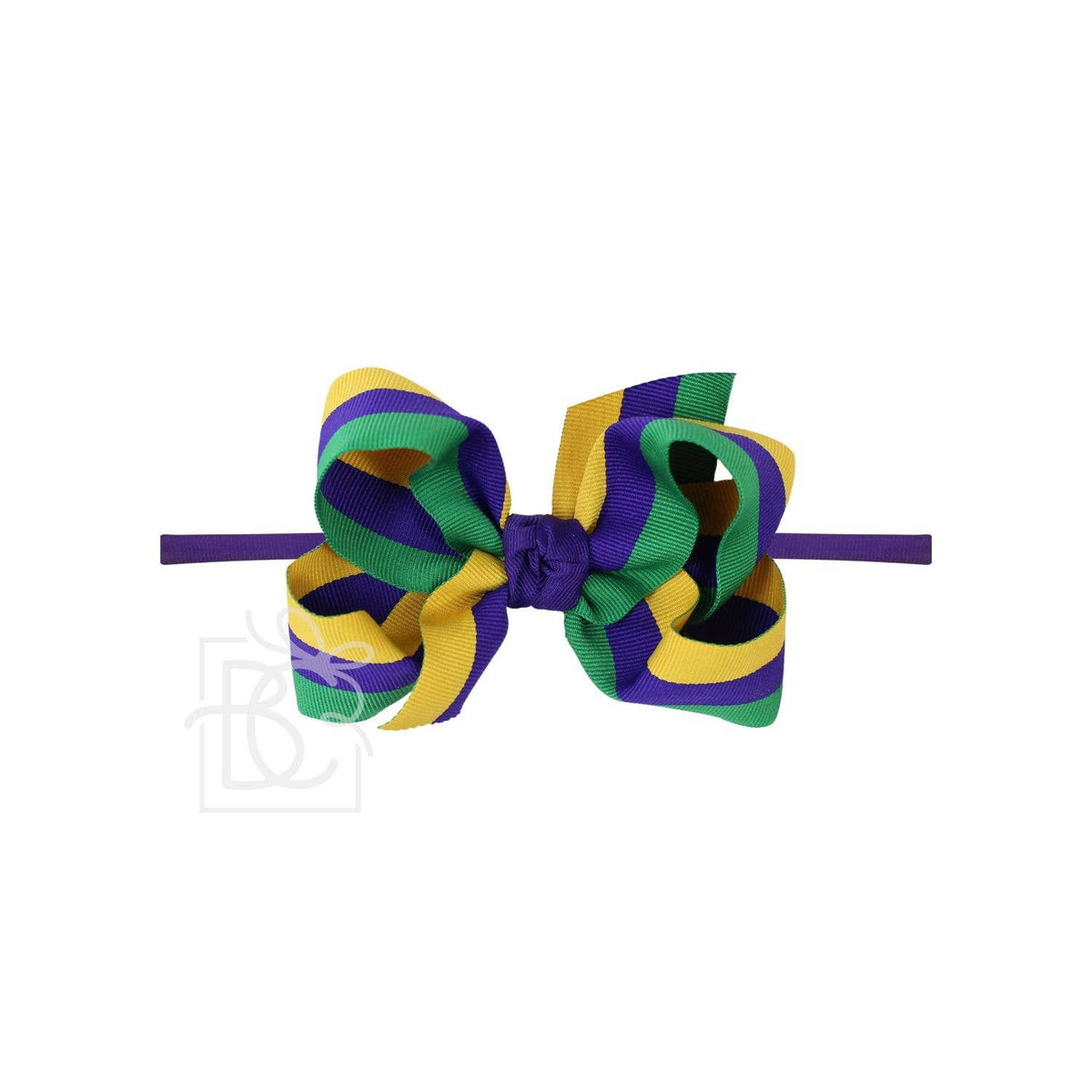 1/4" Headband w/ Mardi Gras Stripe Bow