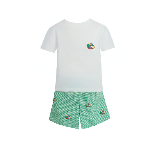 Embroidered King Cake Gingham Short Set