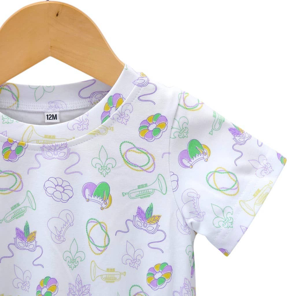 Short Sleeve Bubble in Mardi Gras Print