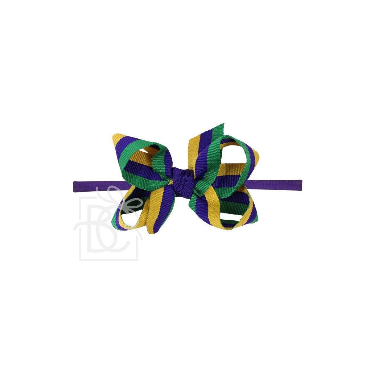 1/4" Headband w/ Mardi Gras Stripe Bow
