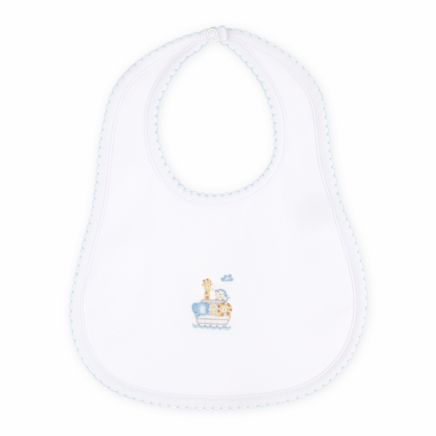 Noah's Ark Hand-Embroidered Bib - Light Blue
