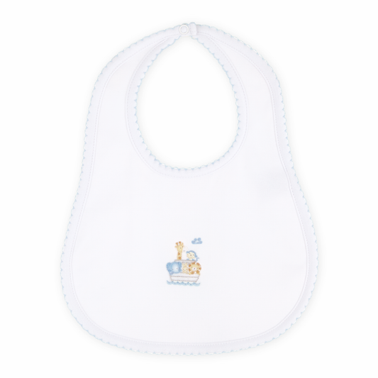 Noah's Ark Hand-Embroidered Bib - Light Blue