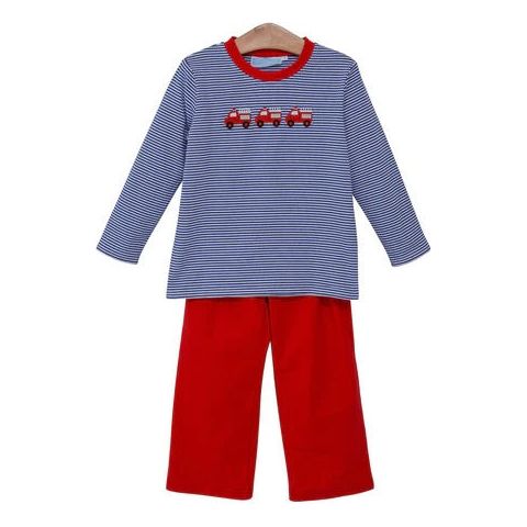Trotter Street Firetruck Embroidery Pant Set