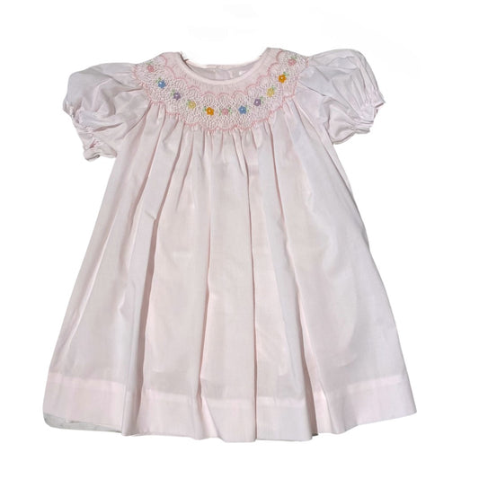 Bishop Pink Smocked Colorful Flowers