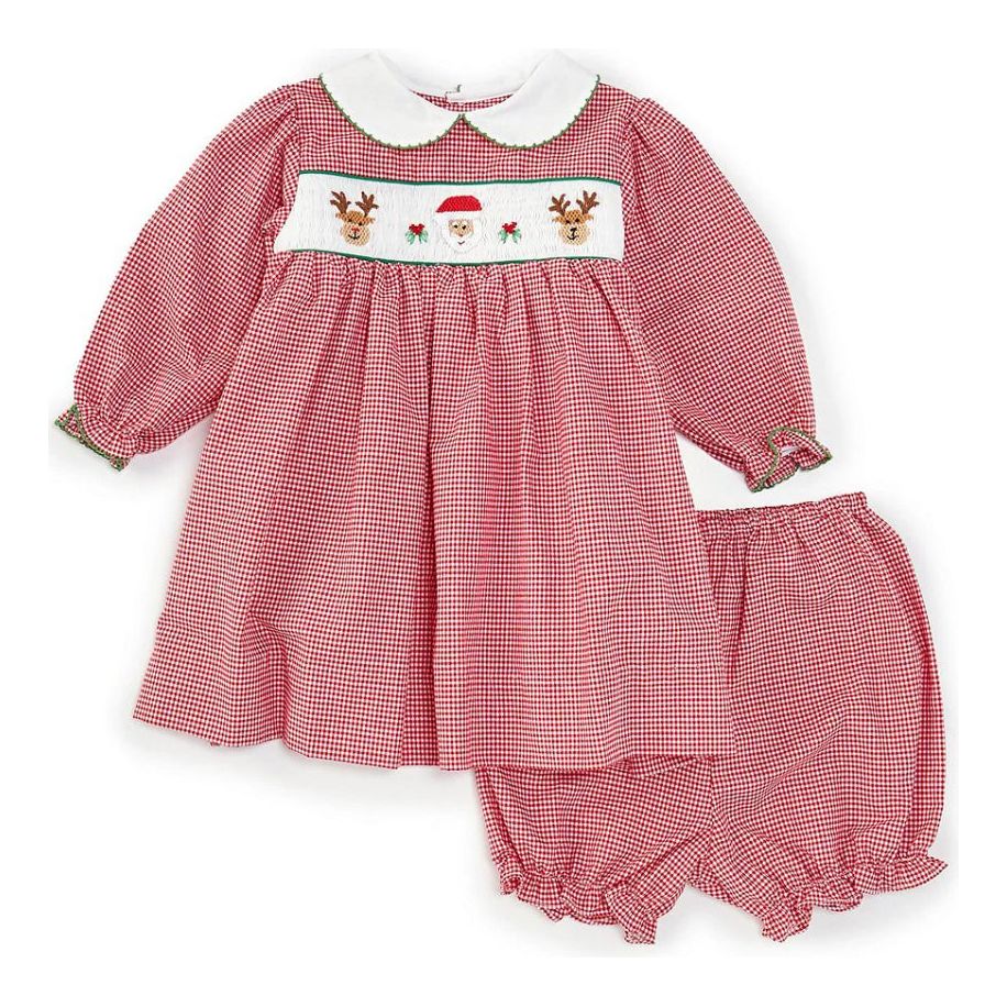 Petit Ami Christmas Reindeer & Santa Smock Dress