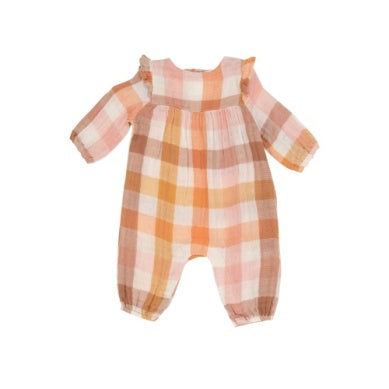 Angel Dear Harvest Plaid Romper W/Ruffle Sleeve