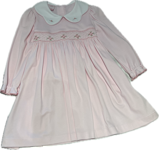 Petit Bebe Smocked Pink Knit Dress Long Sleeve