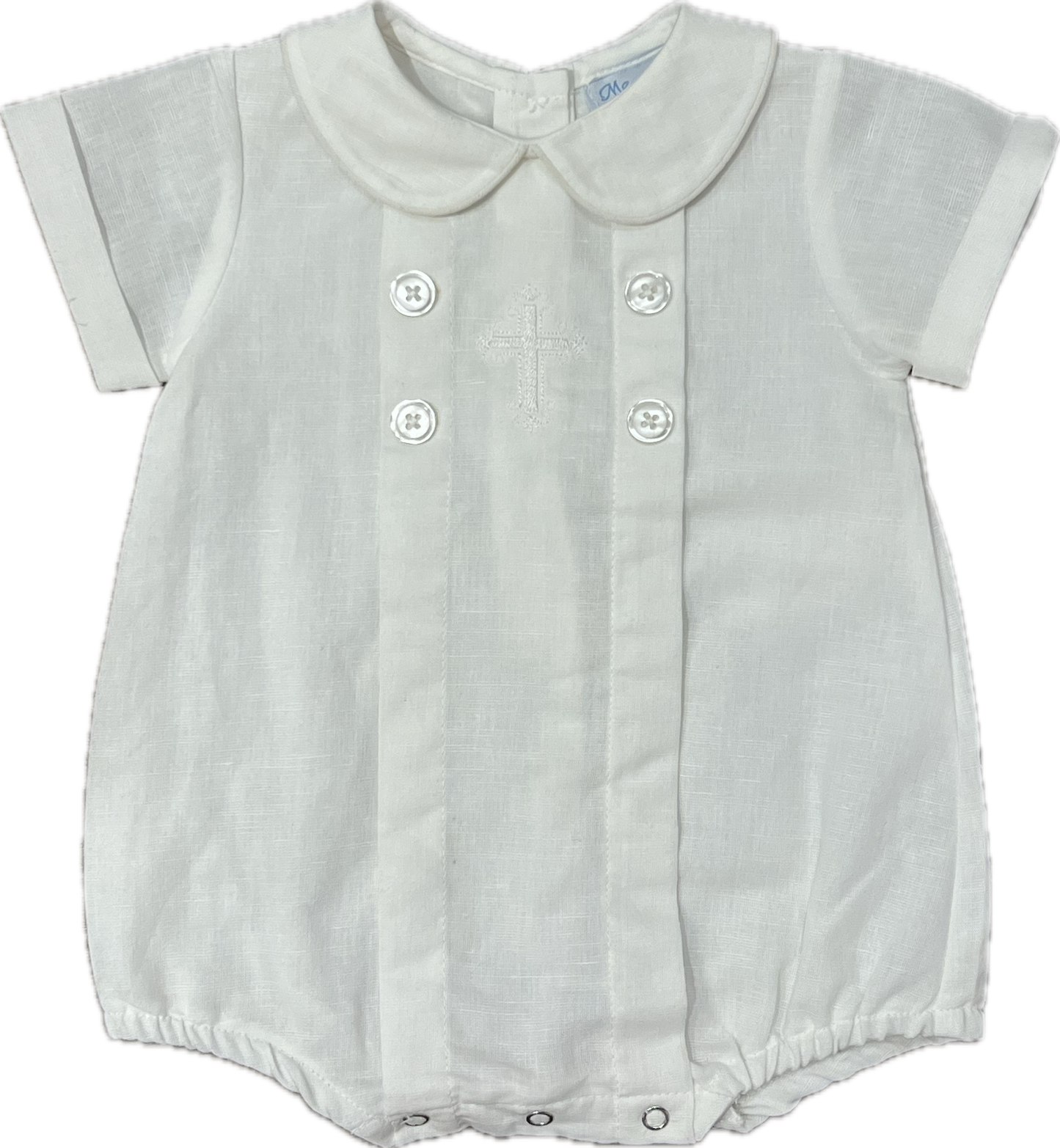 MeMe Linen Neil Boy Bubble,Embroidered Cross