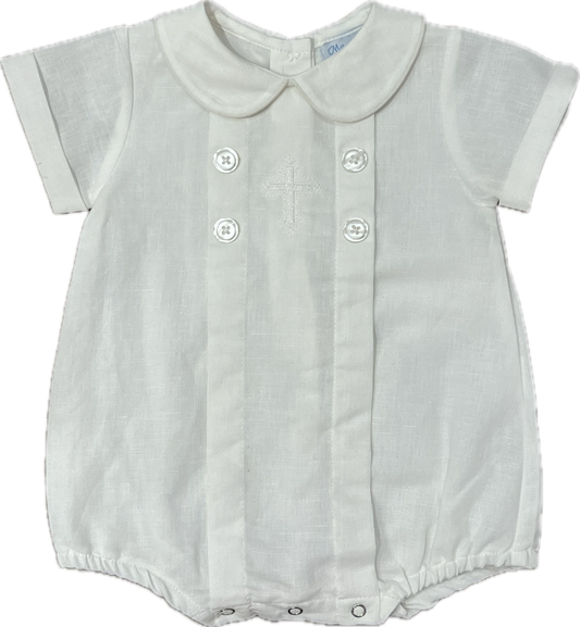 MeMe Linen Neil Boy Bubble,Embroidered Cross
