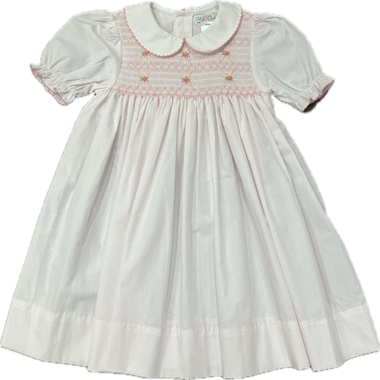 Petit Ami Smocked Dress, Collar, Pink Dot