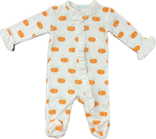 Lulu Bebe Girl Pumpkin Print Zipper Footie
