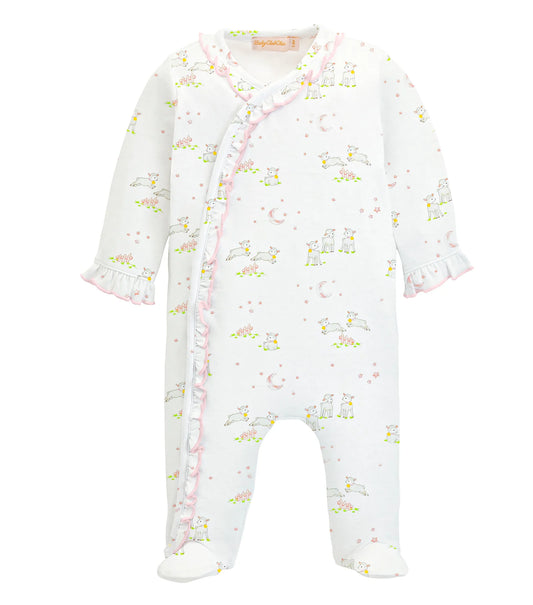 Baby Club Chic Baby Lambs Pink Ruffle Footie
