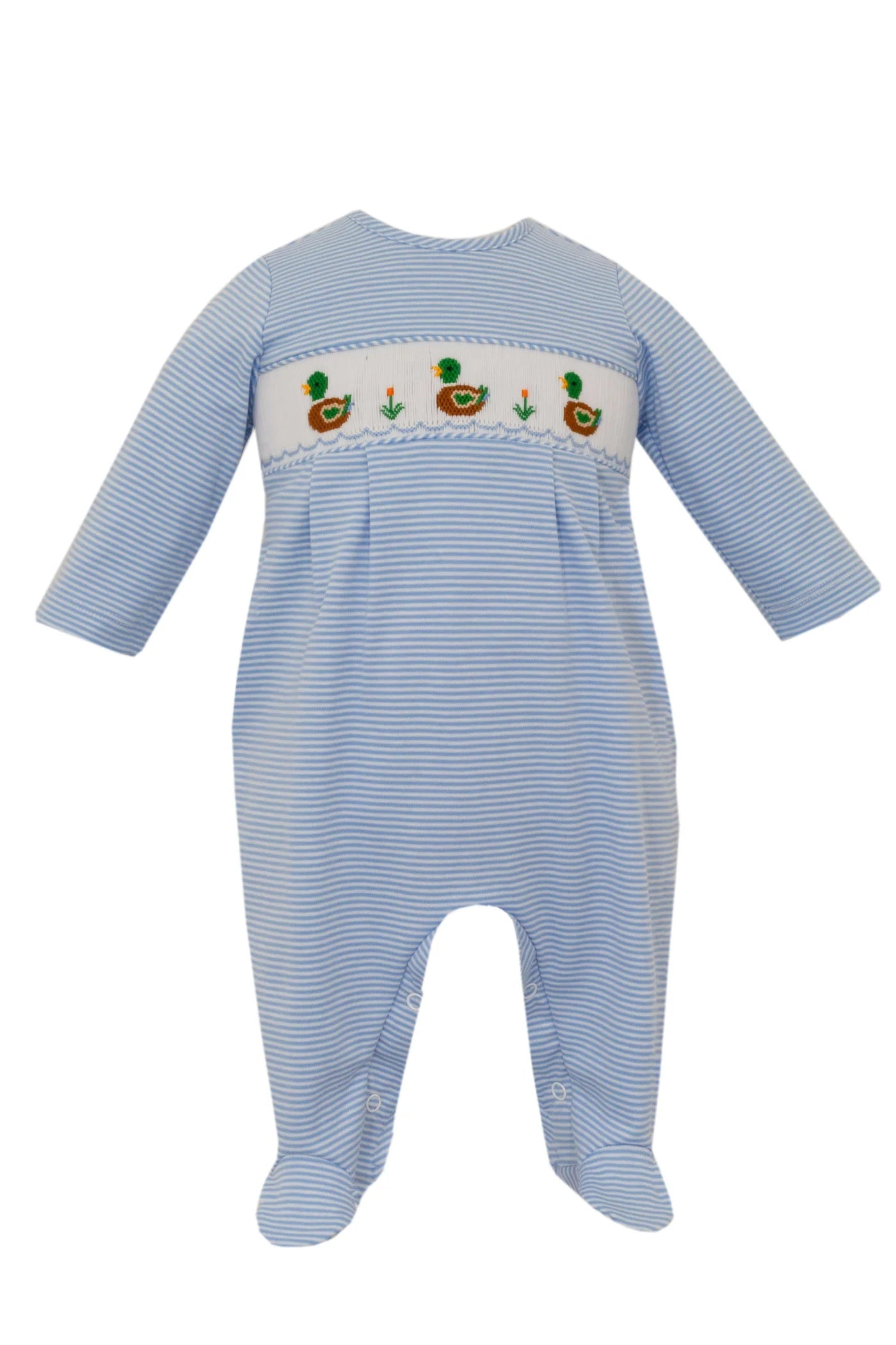Petit Bebe Mallard Ducks Boy Smocked Long Romper