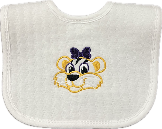 Bib Knit Ruffle LSU Baby Tiger Face Bow