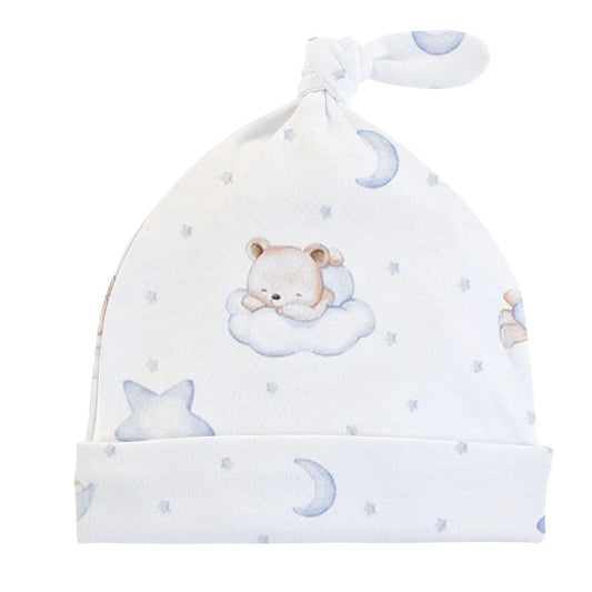 Baby Club Chic Sleep Tight Bear Blue Knot Hat