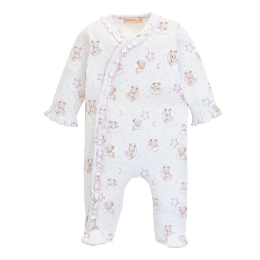 Baby Club Chic Sleep Tight Bear Pink Ruffle Footie