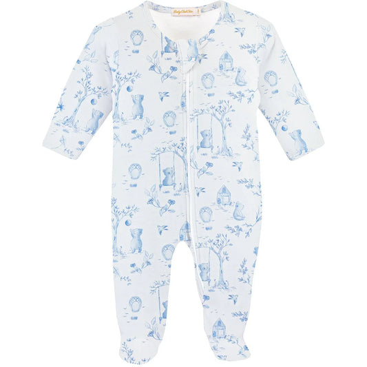 Baby Club Chic Toile de Jouy Blue Footie Zipped