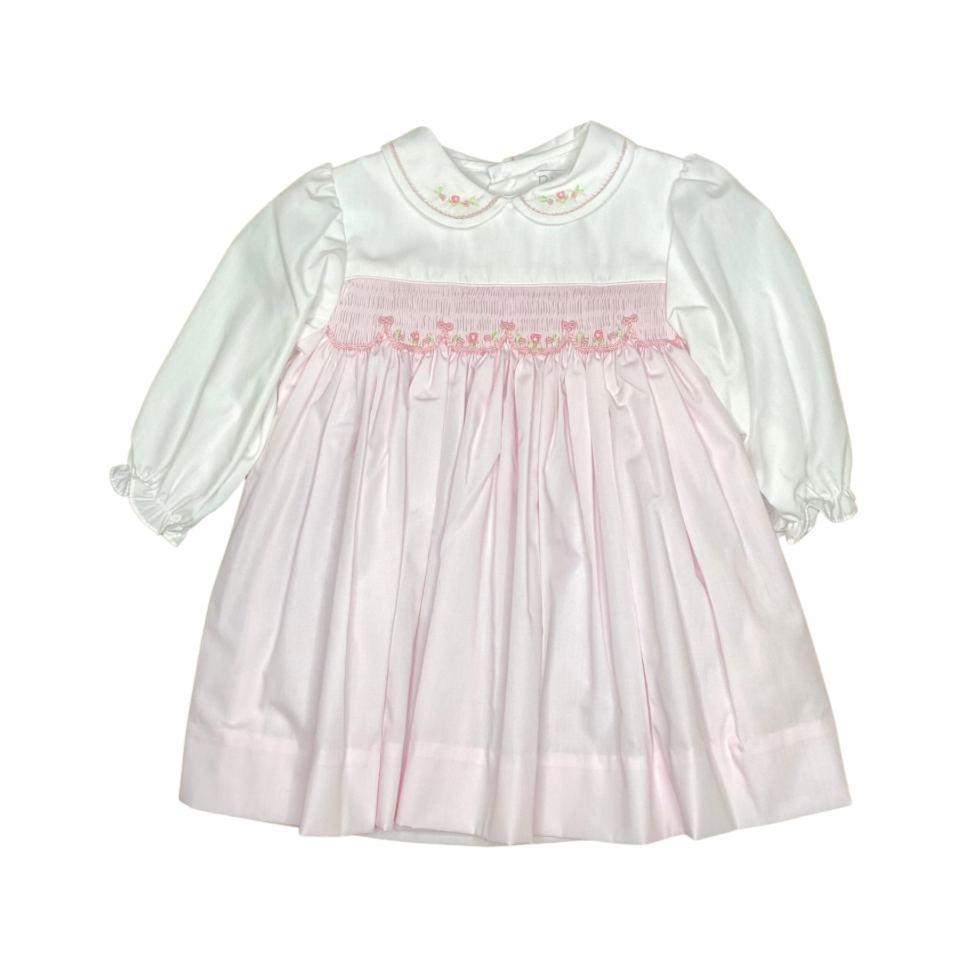 Petit Ami - Bishop Pink Dress Roses Embroidered