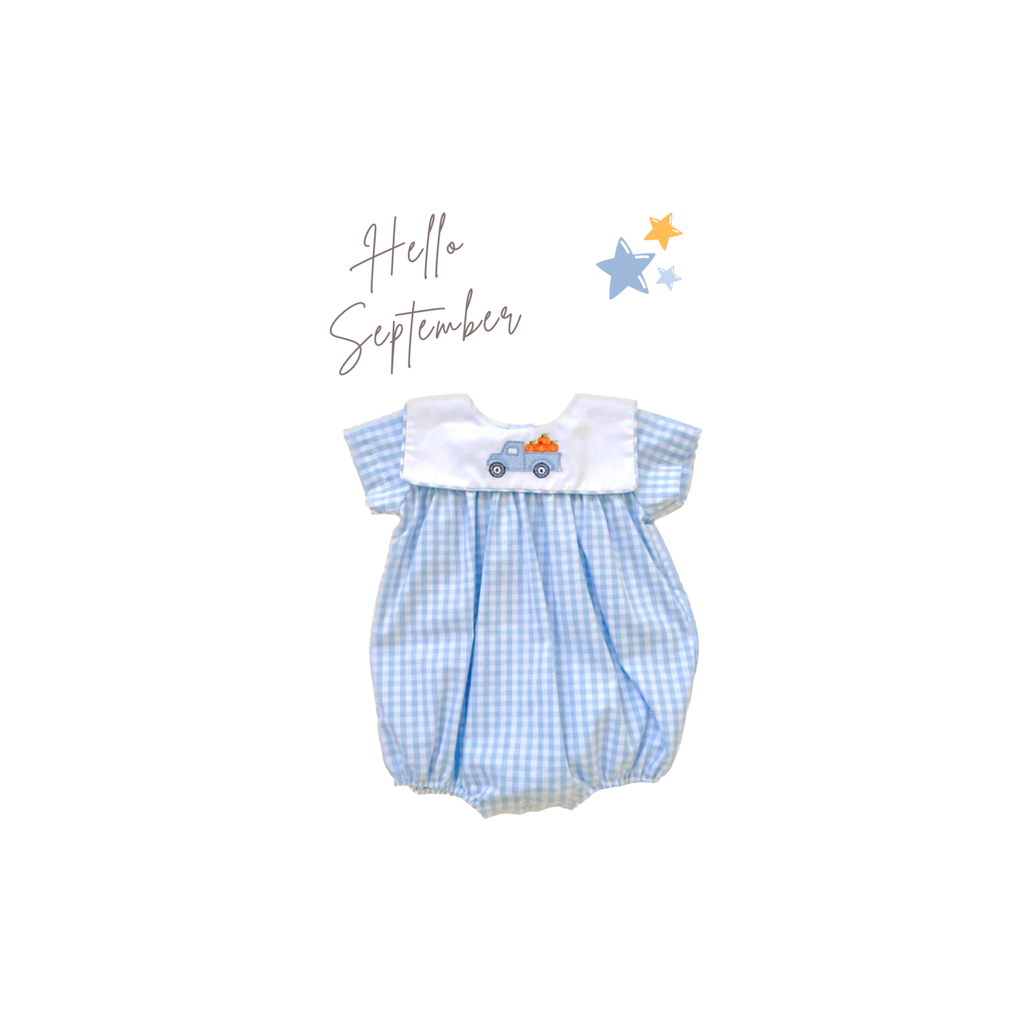 Pumpkin Truck Embroidery Boy Bubble Blue