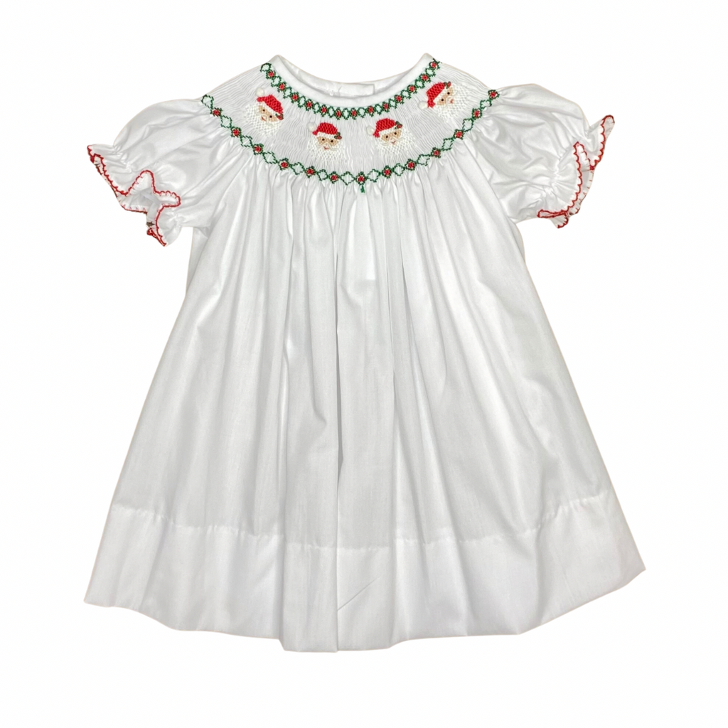 Lulu Bebe Santa Smocked White Bishop Dress