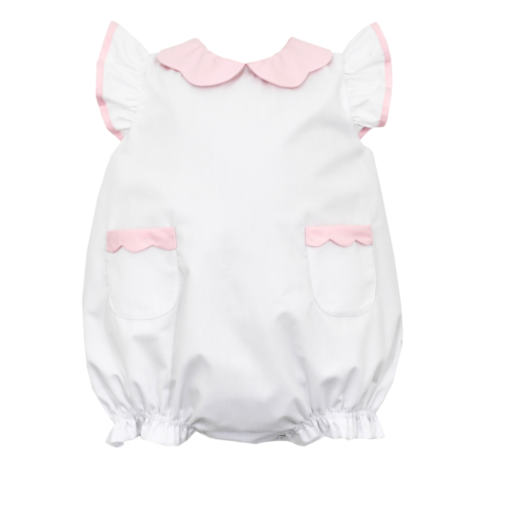 White Poplin Bubble, Pink Scalloped Collar