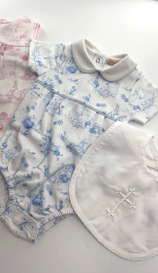 Embroidered Cross Christening Bib with Scallop Edge