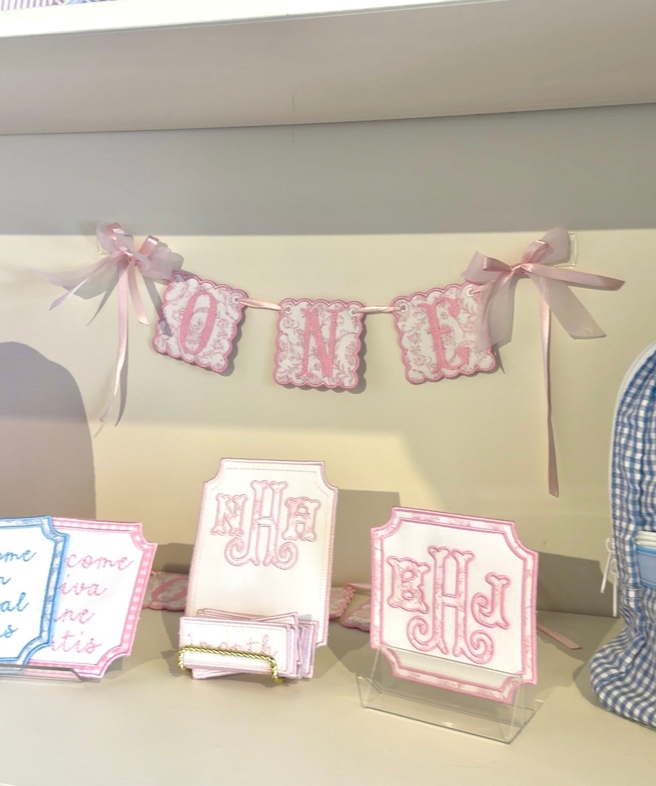 "ONE" Pink Embroidery Banner