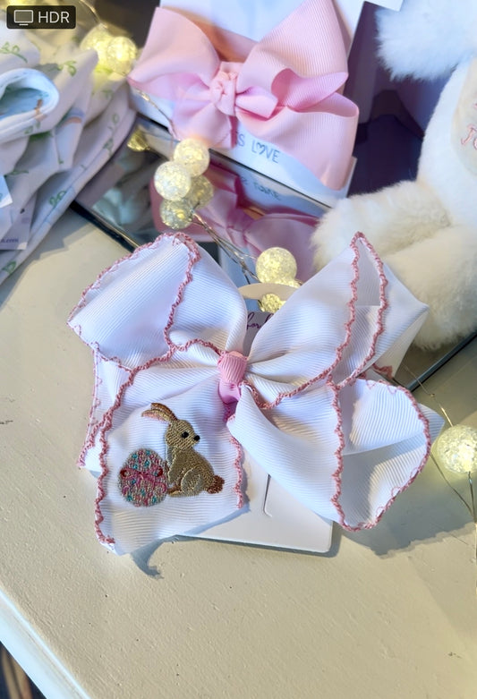 Pink Lined Easter Bunny Hair Bow