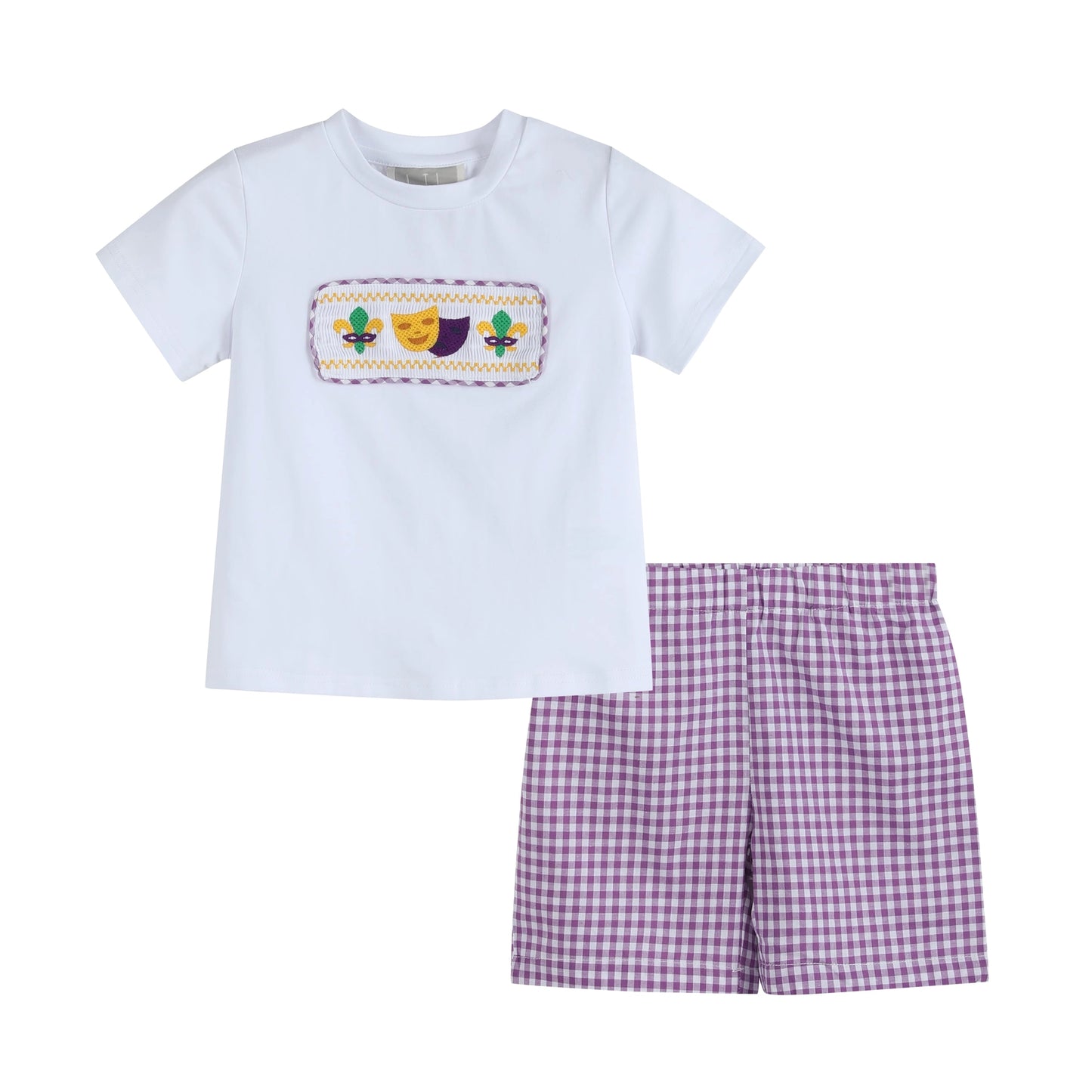 Mardi Gras Smocked Tee & Purple Gingham Short Set