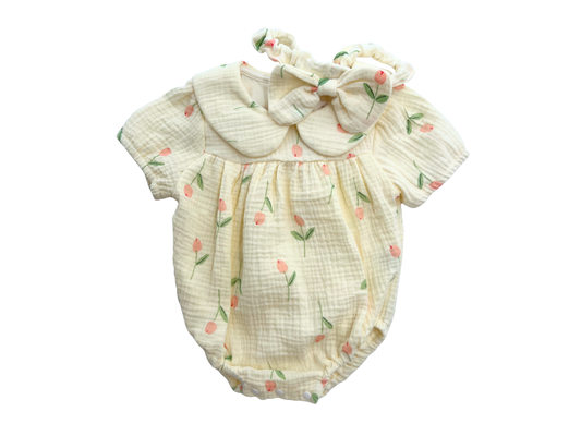 Floral Print Baby Girl Romper Matching Headband