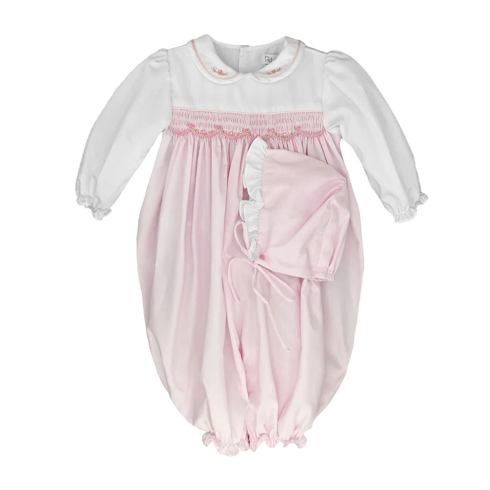 Petit Ami - Bishop Pink Smocked Heirloom Convertible Gown & Hat
