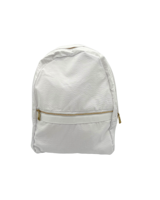 White Seersucker Backpack