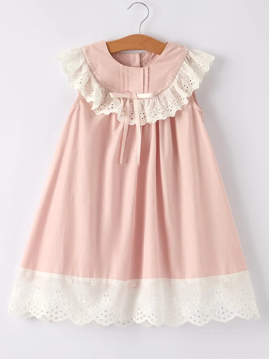 Light Pink Ruffled Bow Girls Dress