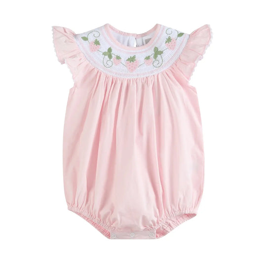 Pink Strawberry Vine Smocked Romper