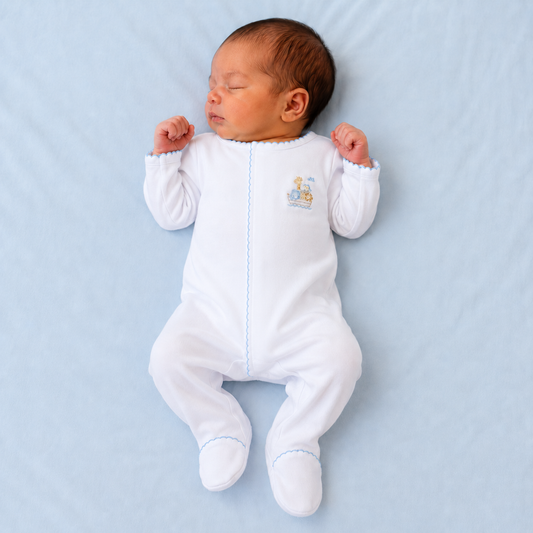 Noah's Ark Hand-Embroidered  Footie - Light Blue