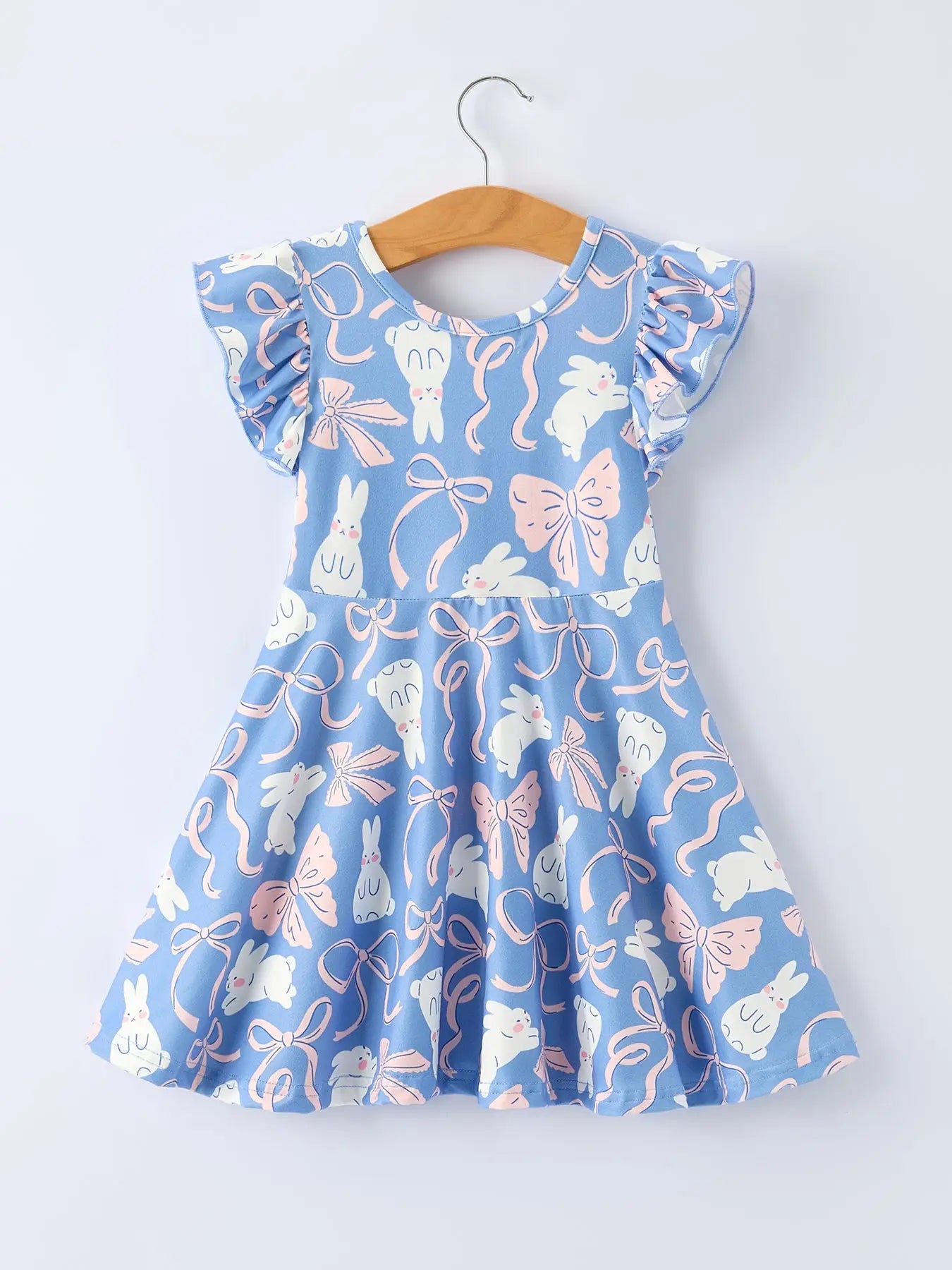 Bunny Bow Pastel Girls Ruffle Hem Dress