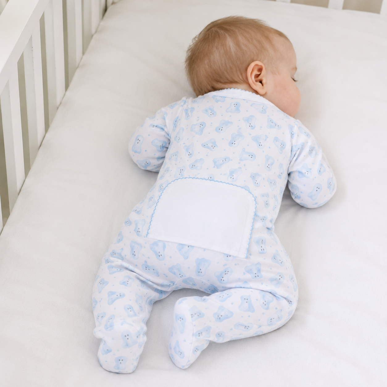Baby Boo Print Zip Footie - Light Blue