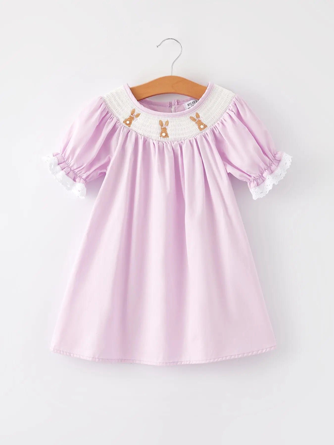 Easter Bunny Smocking Embroidered Lace Cuff Dress