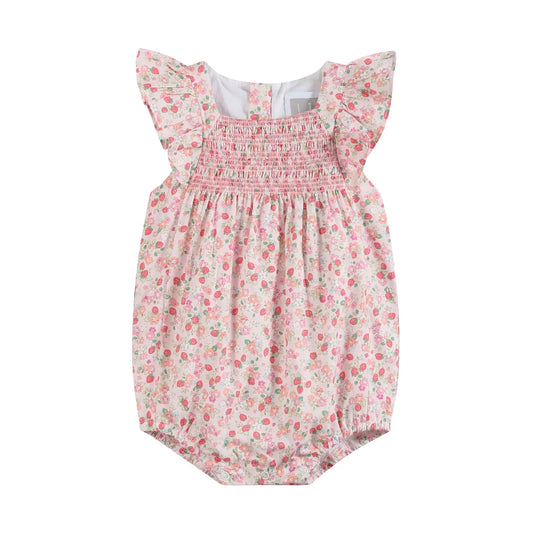 Floral Strawberry Smocked Flutter Romper